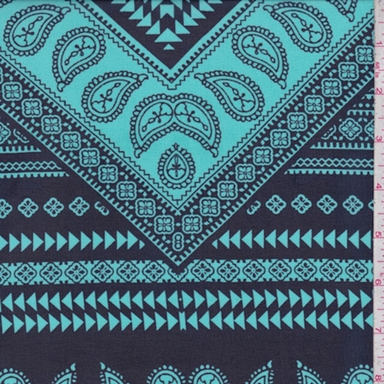 Dark Turquoise/Navy Paisley Chevron Georgette Fabric By the Yard